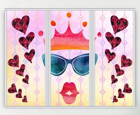 卡通红唇三联门