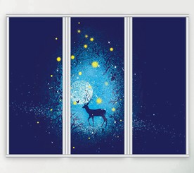 卡通星空下的鹿三联门