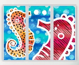 卡通水彩海马三联门