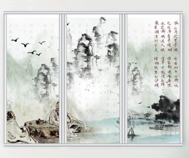 山水风景画三联门