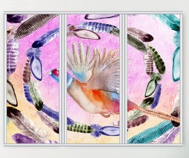 卡通水彩鸟羽毛三联门