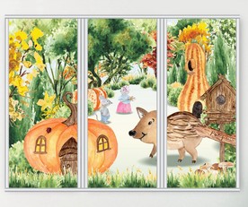 矢量卡通松鼠三联门