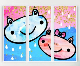 卡通雨中青蛙三联门