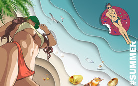 美女海滩背景墙