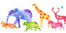 水彩手绘动物背景墙