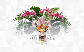 麋鹿热带植物北欧背景墙