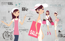 购物女孩时尚背景墙