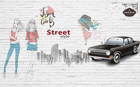 都市女孩手绘时尚背景墙
