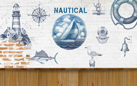 手绘素描航海背景墙