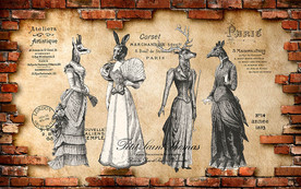 古典时尚动物模特素描复古背景墙