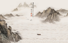 新中式意境抽象水墨山水背景墙