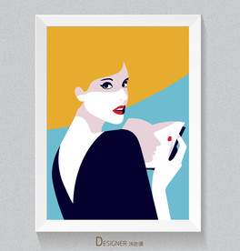手绘时尚美女极简海报设计
