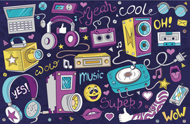 手绘矢量摇滚音乐背景墙