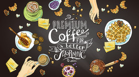 手绘矢量咖啡店背景墙