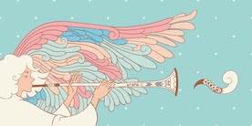 翅膀女孩吹喇叭矢量设计素材