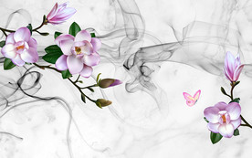 水墨烟雾石纹鲜花现代背景墙