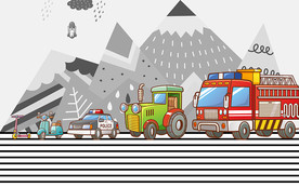 公路卡通车可爱背景墙