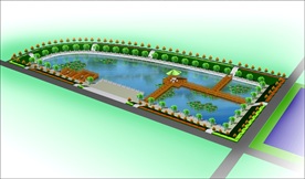 池塘景观绿化效果图