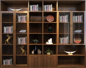 3d渲染立体古典书架书柜背景