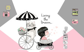 时尚女孩卡通背景墙