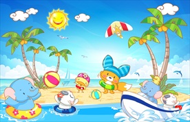 卡通动物海景背景