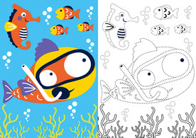 鱼群海洋卡通填色游戏