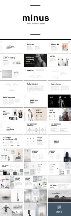 欧美黑白杂志风极简PPT