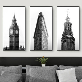 黑白灰古城堡名胜古迹复古装饰画