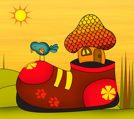 卡通鞋房子小鸟