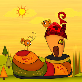 卡通鞋房子小鸟