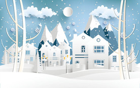 冬季乡村矢量剪纸背景墙