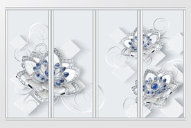 蓝色镶钻花朵现代移门