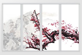 山水梅花移门