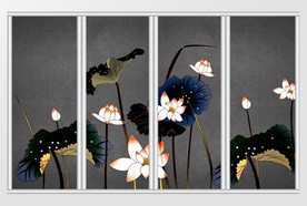 中国风手绘荷花移门