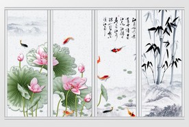 中式简约水墨山水画移门