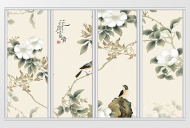 中式花开富贵喜鹊移门