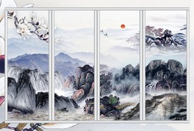 新中式江山如画移门