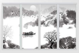 新中式水墨山水画移门
