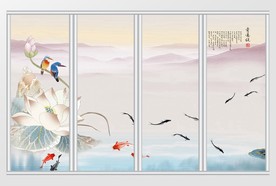 中式山水爱莲说移门