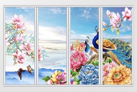 花开富贵孔雀牡丹移门