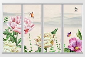 中式花卉移门