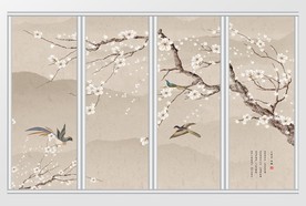 中式梅花飞鸟水墨风移门
