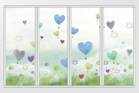 卡通爱心蓝天白云移门