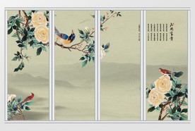 中式牡丹花开水墨风移门