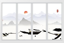 中国风水墨山水徽州马头移门