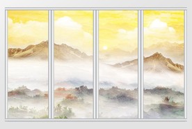 云海石韵山水画移门