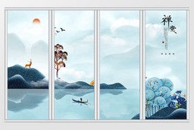 新中式创意手绘山水移门