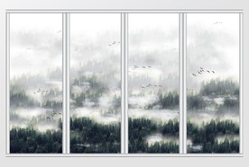 中式意境山水山林移门