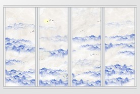 中国风手绘水墨山水移门