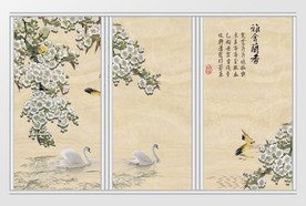 创意中式手绘花朵移门